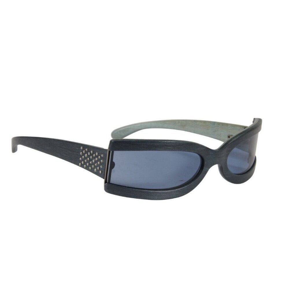 Gold & Wood Women Stella Square Sunglasses Blue Crystal Vintage Slim Y2k IT Girl